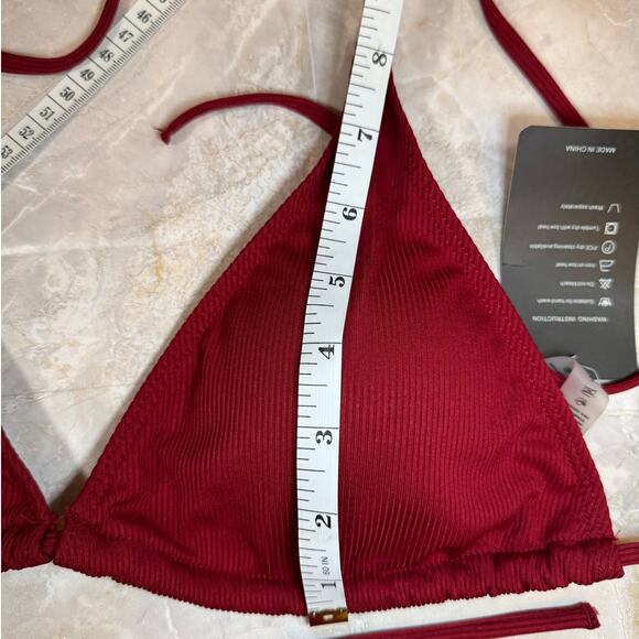 NWT Ribbed Triangle String Bikini Wine Colored Size Large - Picture 6 of 7